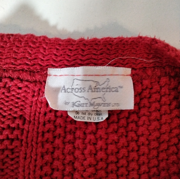 Vintage Across America by Knit Maven Red Button Down Cardigan Sweater Size XL - Picture 7 of 8